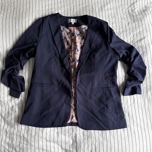 Skies Are Blue Navy Blue Stretch Blazer – Size Large – Floral Lining